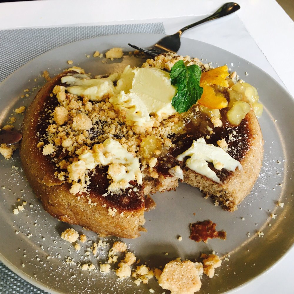 The Sunny Side Cafe - Apple Crumble pancake - this is a half serving and was still too big for 2 people! You definitely don't need a full serving - Cafes Near Me - Malay, AKL The Sunny Side Cafe - Apple Crumble pancake - this is a half serving and was still too big for 2 people! You definitely don't need a full serving - Cafes Near Me - Malay, AKL