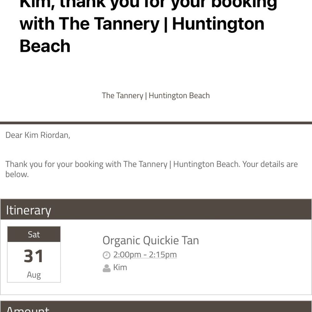 My receipt for my $55.00 tan My receipt for my $55.00 tan