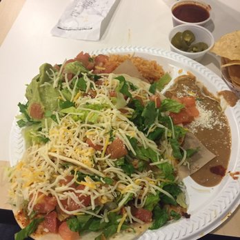 Sabor Mexican Grill - Three chicken tacos with refried beans and Spanish rice - Mexican Near Me - Aurora, Colorado