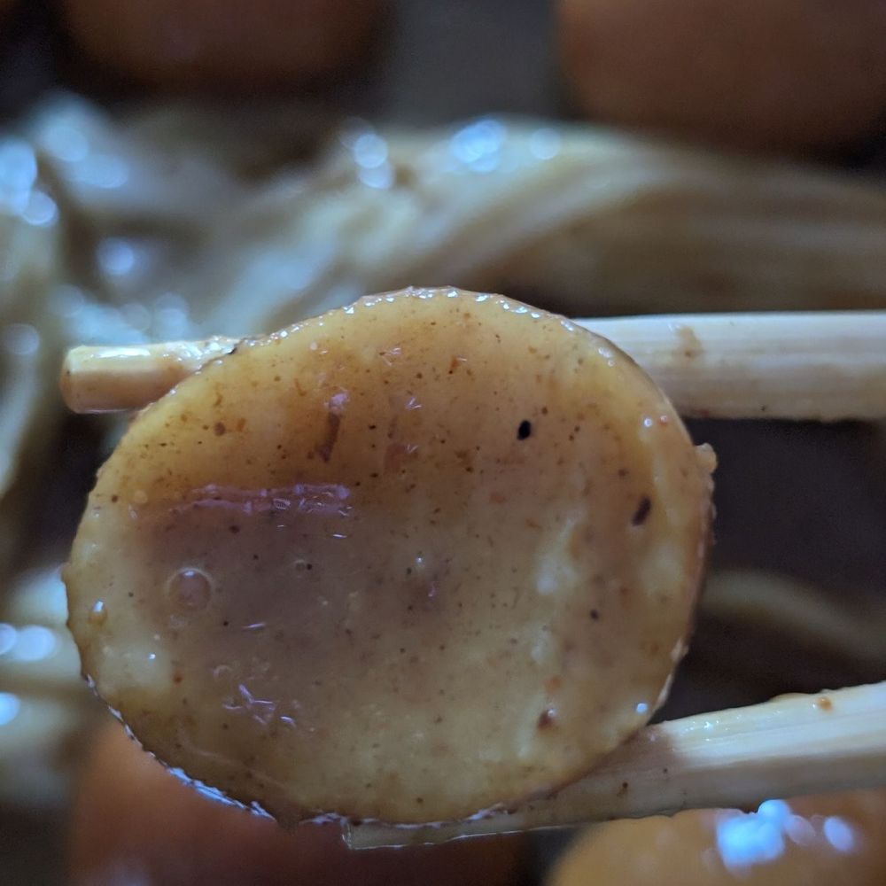 Millstone Rice Rolls - Cross-section of my fish ball dipped in curry sauce - Cantonese Near Me - Richmond Hill, Ontario Millstone Rice Rolls - Cross-section of my fish ball dipped in curry sauce - Cantonese Near Me - Richmond Hill, Ontario