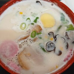 Food Avenue - Tonkotsu Ramen: Rich milky-white pork bone broth, sliced pork belly, soft-boiled egg, wood ear mushrooms, fish cakes, scallion, sweet corn