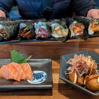 Bubu - Handrolls (unagi, negitoro, scallop, sake). Salmon sashimi. Takoyaki - Sushi Bars Near Me - San Francisco, California Bubu - Handrolls (unagi, negitoro, scallop, sake). Salmon sashimi. Takoyaki - Sushi Bars Near Me - San Francisco, California