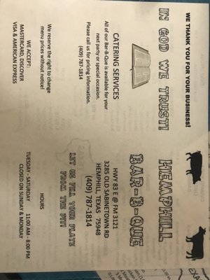 Menu photo 1 Hemphill Bbq Hemphill, TX