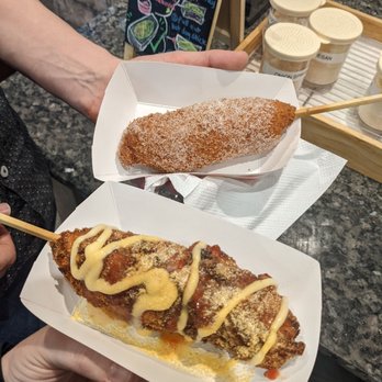 Oh K-Dog - Rice cake dog covered in sugar & sweet potato mozza dog covered in various toppings - Hot Dogs Near Me - Austin, Texas Oh K-Dog - Rice cake dog covered in sugar & sweet potato mozza dog covered in various toppings - Hot Dogs Near Me - Austin, Texas