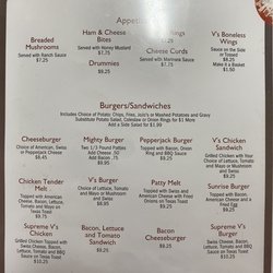 V’s Grill & Pubs - Appetizer and burger menu