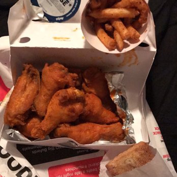 Checkers - Not a fan of small blue cheese cup. Best wing sauce in town no doubt. 10 pc angry buffalo w fries and cinn. apple pie - Burgers Near Me - Douglasville, Georgia