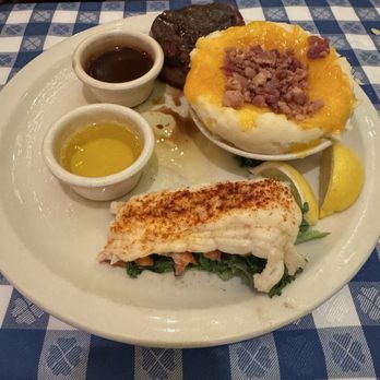 The Angus Barn - Combination- steak and lobster tail with mashed potatoes - Steakhouses Near Me - Raleigh, North Carolina