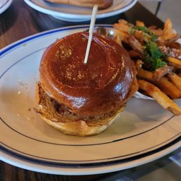 Mushroom swiss burger with truffle fries