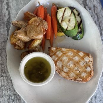 Luff's Fish House - Swordfish with roasted carrots, zucchini, and fingerlings. Side of garlic herb butter. - Seafood Near Me - Boca Raton, Florida Luff's Fish House - Swordfish with roasted carrots, zucchini, and fingerlings. Side of garlic herb butter. - Seafood Near Me - Boca Raton, Florida