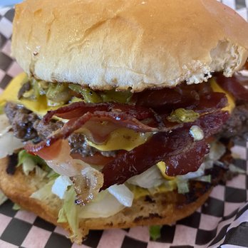 Rex's Hamburgers - Green Chile Cheeseburger with bacon - Burgers Near Me - Albuquerque, New Mexico