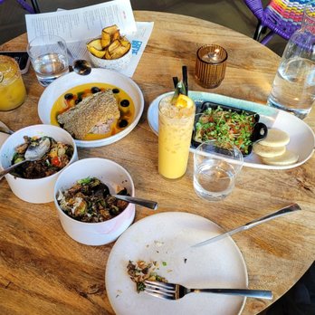 Parche - Brussels sprouts, salmon skin ceviche, chorizo y queso and the drinks whatever -whenever and health n wealth - Colombian Near Me - Oakland, California