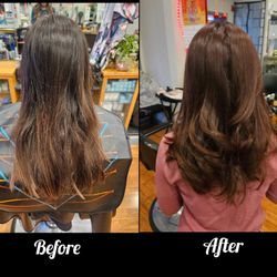 Perfect Cut Hair Salon - My tween who got a dark red semi-permanent color,  cut and style