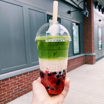 Matcha Thomas - Strawberry Matcha with Boba (and a bamboo fiber straw!) - Bubble Tea Near Me - Beacon, New York