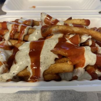 Pure Vegan Café - Fries with buffalo sauce - Vegan Near Me - Durham, North Carolina