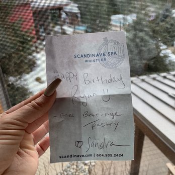 Scandinave Spa - It was my fiancé's birthday so they gifted him a latte - Massage Near Me - Whistler, British Columbia Scandinave Spa - It was my fiancé's birthday so they gifted him a latte - Massage Near Me - Whistler, British Columbia