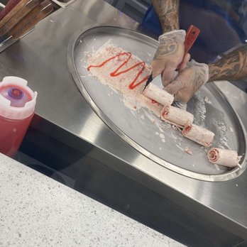 Rollie Rolls Ice Cream - Strawberry Cheesecake - Thai Near Me - Pflugerville, Texas Rollie Rolls Ice Cream - Strawberry Cheesecake - Thai Near Me - Pflugerville, Texas