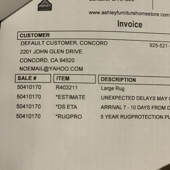 Ashley HomeStore - In such a rush she listed me as DEFAULT customer and listed my item to be shipped to the store. - Furniture Stores Near Me - Concord, California Ashley HomeStore - In such a rush she listed me as DEFAULT customer and listed my item to be shipped to the store. - Furniture Stores Near Me - Concord, California