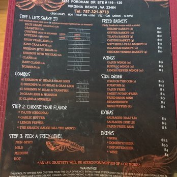 Shaking Crab - Menu 2017 - Cajun/Creole Near Me - Virginia Beach, Virginia