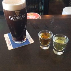 Second Base Sports Bar - Guiness and a Pickleback (a shot of Jameson Irish whiskey and pickle juice chaser) for St. Patrick's Day.