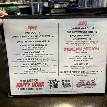 Sushimee - a menu for the happy hour - Sushi Bars Near Me - Wailuku, Hawaii