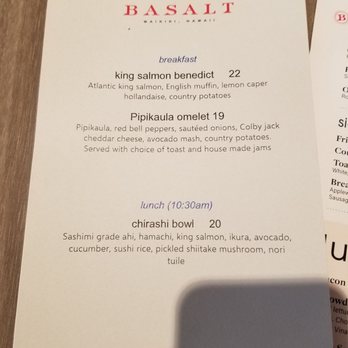 Basalt - Part of the breakfast menu - New American Near Me - Honolulu, Hawaii