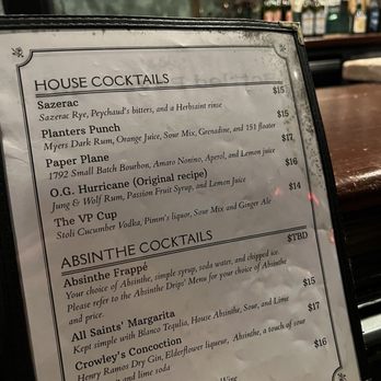 Old Absinthe House - Menu - Dive Bars Near Me - New Orleans, Louisiana