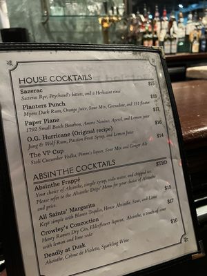 Menu photo 1 Old Absinthe House New Orleans, LA