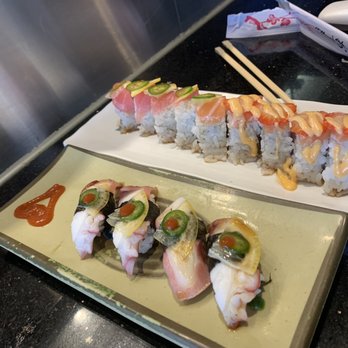 Sushiholics - Octopus topped with lemon slices, jalapeños and ponzu sauce. Sunkiss/chacha roll - Sushi Bars Near Me - West Covina, California Sushiholics - Octopus topped with lemon slices, jalapeños and ponzu sauce. Sunkiss/chacha roll - Sushi Bars Near Me - West Covina, California