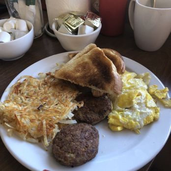 Glacier's Edge Cafe - The Babb special. Hash browns, scrambled eggs, patty sausage with toast. - Cafes Near Me - Babb, Montana Glacier's Edge Cafe - The Babb special. Hash browns, scrambled eggs, patty sausage with toast. - Cafes Near Me - Babb, Montana