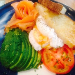 Smoked salmon with poached egg, avo and sourdough toast Smoked salmon with poached egg, avo and sourdough toast
