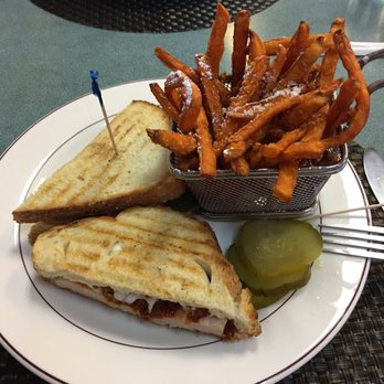 Jamms Restaurant - Chicken panini with basil, sun dried tomato, and garlic butter, accompanied with sweet potato fries. - Breakfast & Brunch Near Me - Las Vegas, Nevada Jamms Restaurant - Chicken panini with basil, sun dried tomato, and garlic butter, accompanied with sweet potato fries. - Breakfast & Brunch Near Me - Las Vegas, Nevada