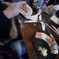 Inaho Japanese Steak & Sushi - fried shrimp tempura roll on the left and california roll on the right. everything is fresh and was delicious.