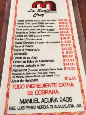 Menu photo 6 La Santa Cruz Guadalajara, JAL
