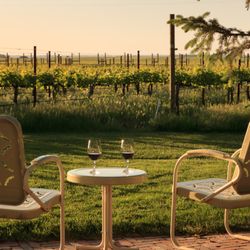 Inn At Abeja - Outdoor seating behind the Bunk House overlooks the Viognier vineyard, a peaceful spot to share a glass of wine.