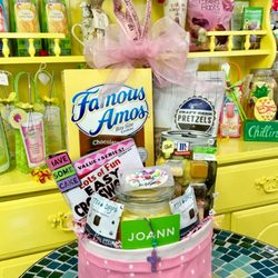Gifted Baskets Balloons & Candy - Crosswords, Pretzels, Cookies And Candles. Sew much Fun!