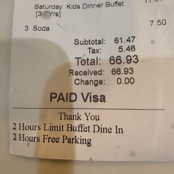 Hibachi Grill & Supreme Buffet - Bill on a Saturday evening for two adults which is anyone above the age of 6. And one child. - Buffets Near Me - Bronx, New York Hibachi Grill & Supreme Buffet - Bill on a Saturday evening for two adults which is anyone above the age of 6. And one child. - Buffets Near Me - Bronx, New York