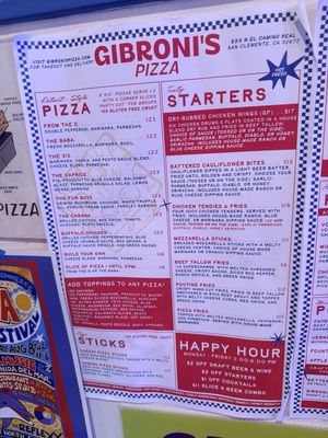 Menu photo 1 Gibroni's Pizza San Clemente, CA Menu photo 1 Gibroni's Pizza San Clemente, CA