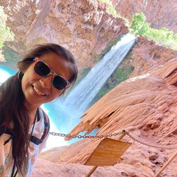 Mooney Falls - Before the descent, Mooney Falls in the background. - Hiking Near Me - Supai, Arizona Mooney Falls - Before the descent, Mooney Falls in the background. - Hiking Near Me - Supai, Arizona