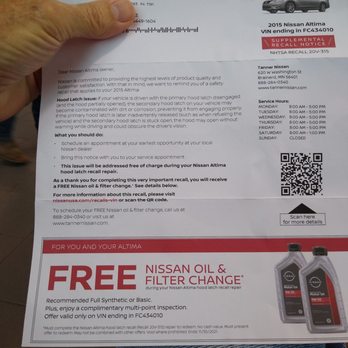 Tanner Motors - Recall reminder with coupon for a free oil change. - Auto Repair Near Me - Brainerd, Minnesota