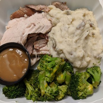Jacks Urban Eats - Walnut Creek - Turkey plate to go, with mashed potatoes and broccoli with cheese. Missing cranberry sauce though.. :( - Salad Near Me - Walnut Creek, California