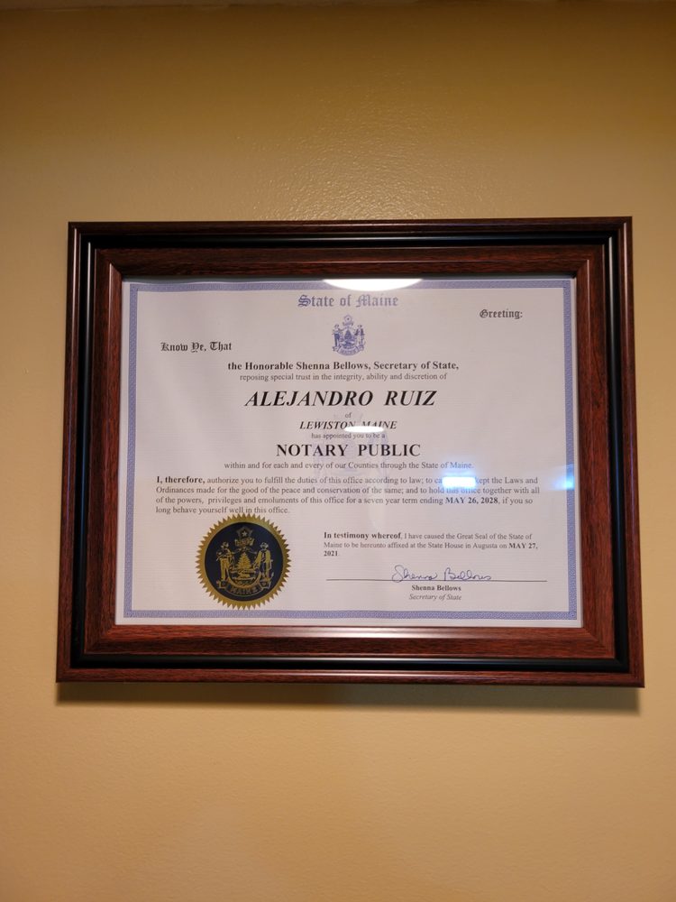 A.RUIZ MOBILE NOTARY Updated May 2024 Lewiston, Maine Notaries
