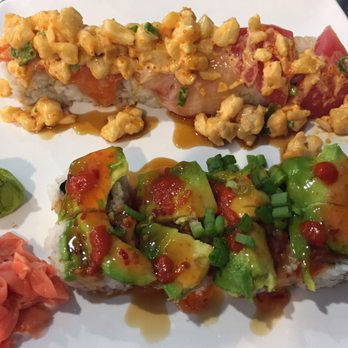Trapper's Sushi - Mt. Rainer Roll on top and Buddha Roll on bottom, loaded! - Sushi Bars Near Me - Lacey, Washington Trapper's Sushi - Mt. Rainer Roll on top and Buddha Roll on bottom, loaded! - Sushi Bars Near Me - Lacey, Washington