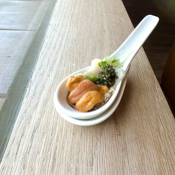 Momo Sushi - Scallop, Uni, Caviar Spoon - Seared scallop, uni sturgeon caviar on spoon - Sushi Bars Near Me - Riverside, California Momo Sushi - Scallop, Uni, Caviar Spoon - Seared scallop, uni sturgeon caviar on spoon - Sushi Bars Near Me - Riverside, California