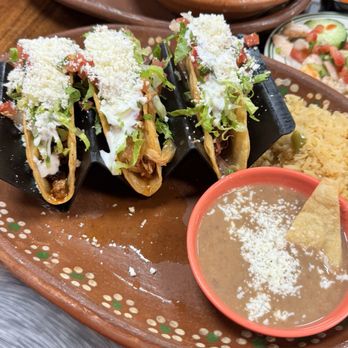 Dahlia's Mexican Grill - Three meat treat taco plate with beans and rice - Breakfast & Brunch Near Me - Reno, Nevada