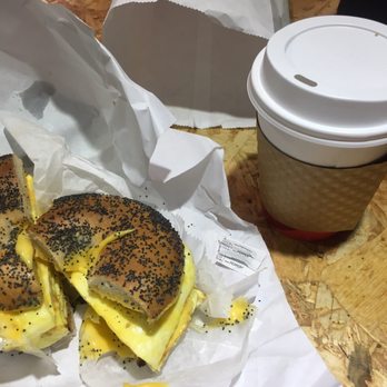 Tal Bagels - Poppy seed double toasted with egg and American cheese (I asked for cheddar). Still yum - Bagels Near Me - New York, New York