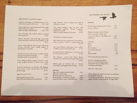 Menu photo 7 Two Birds One Stone South Yarra, VIC
