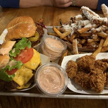 Burger Yum - Burger Yum Double Cheeseburger, Nashville Hot Chicken Yum, Yummies 6pc, fries and sauce - Burgers Near Me - Harrisburg, Pennsylvania