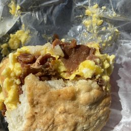 Country ham biscuit with cheese and egg Country ham biscuit with cheese and egg