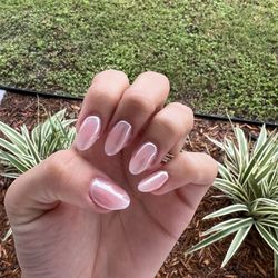 Ocean Blue Nail Spa - Chan was great! Acrylics with clear pink and white chrome. Perfect shape, feels very natural! Lots of attention to detail.