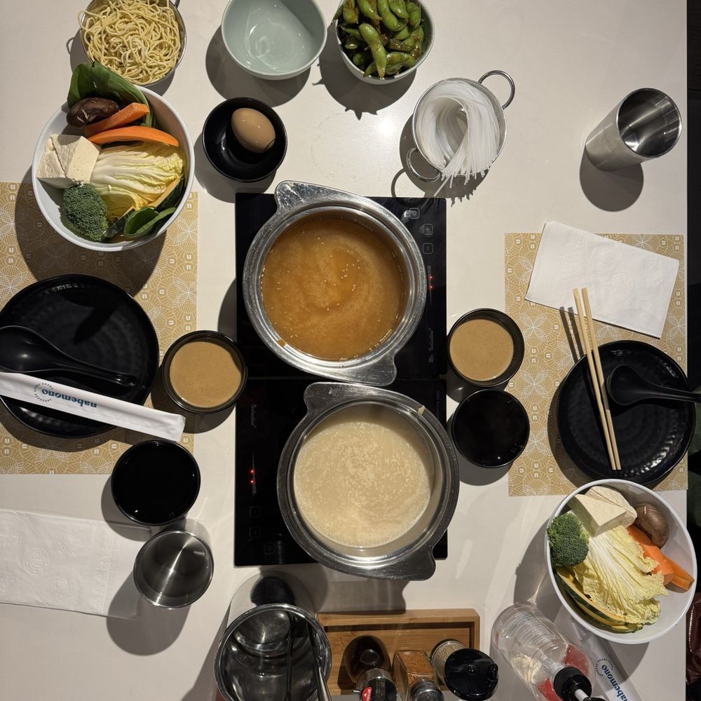 Nabemono Shabu Shabu - Veggie Shabu Bowl. Creamy veg and miso broths. Spicy Garlic Edamame - Japanese Near Me - Alhambra, California Nabemono Shabu Shabu - Veggie Shabu Bowl. Creamy veg and miso broths. Spicy Garlic Edamame - Japanese Near Me - Alhambra, California